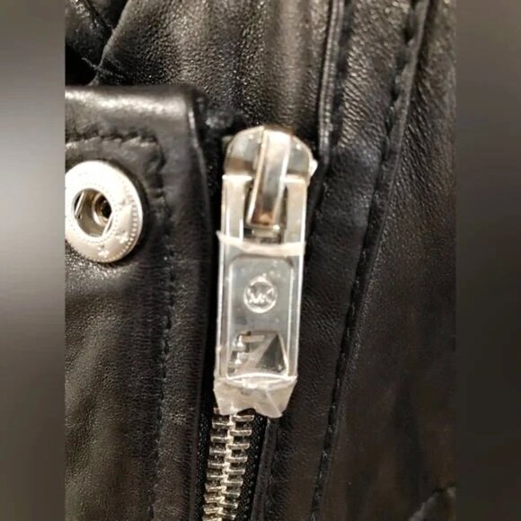 Michael Kors Leather Moto Jacket Full Zip Biker Jacket Zip Pocket Black Wm M NEW - Picture 7 of 12